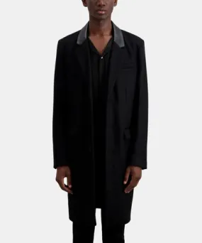 The Kooples Long Coat In Wool Blend With Leather Details