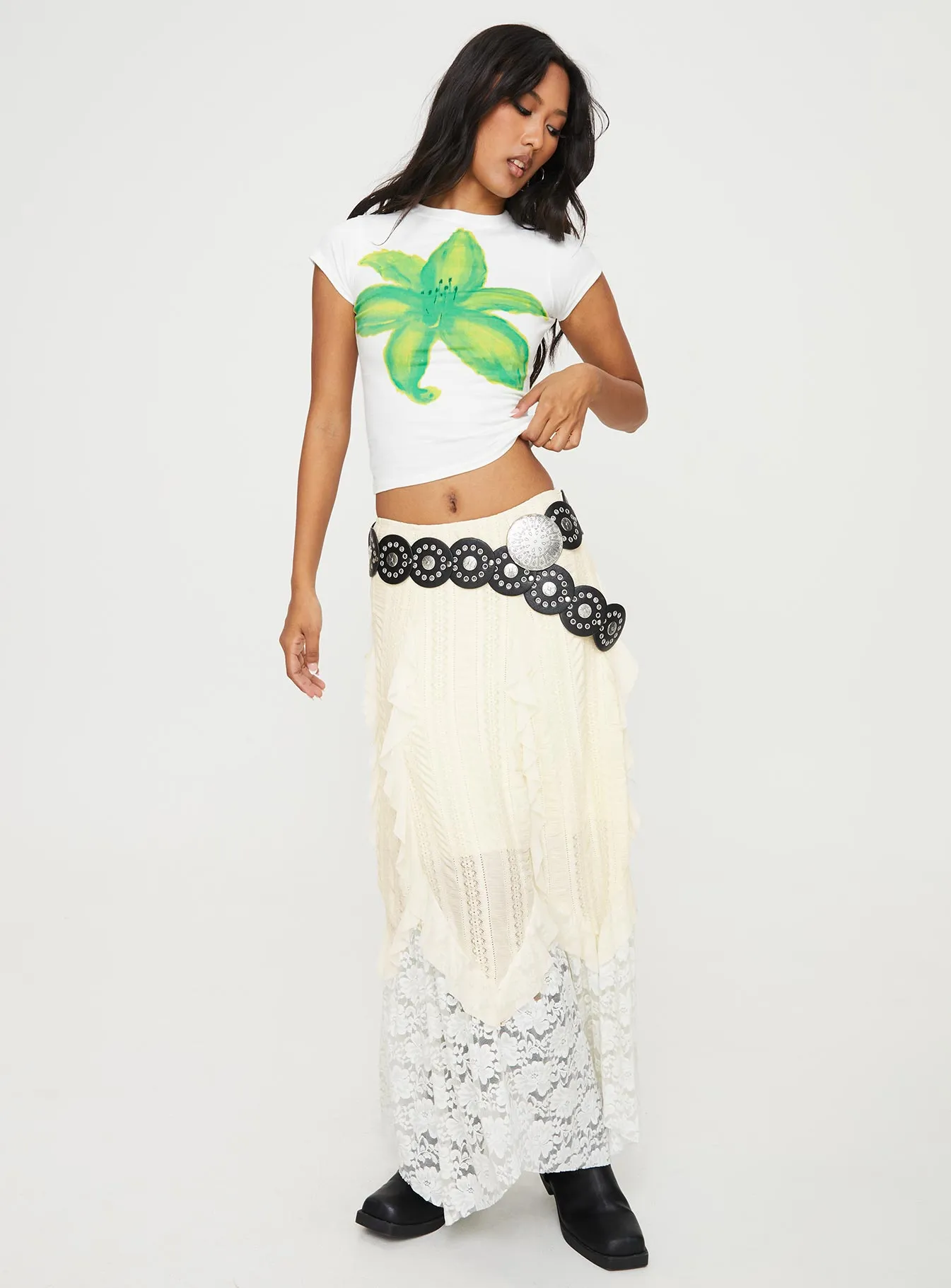 Tiona Summer Flower Top White / Lime