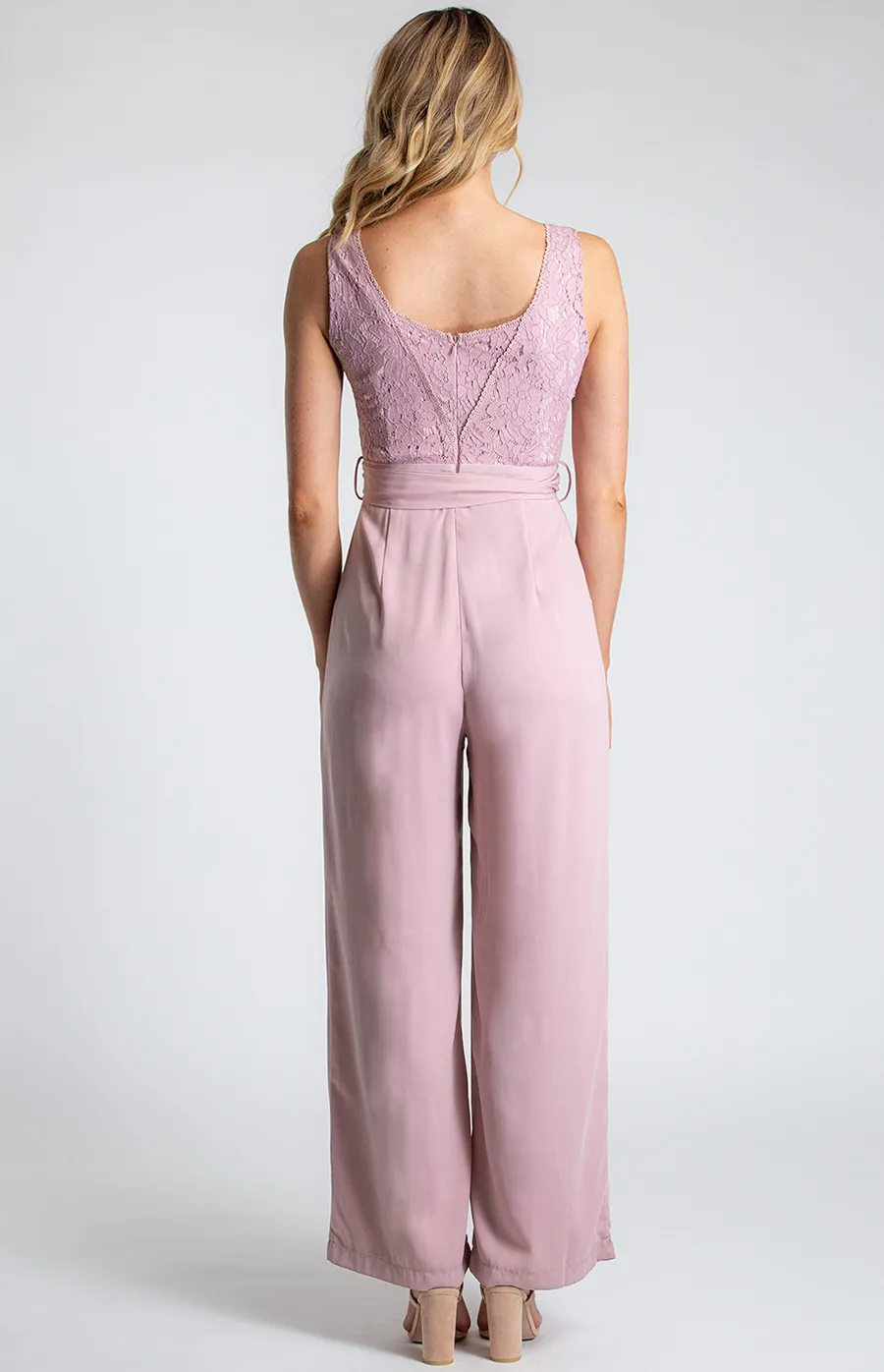 V-Neckline Lace Contrast Jumpsuit (AJP880B)