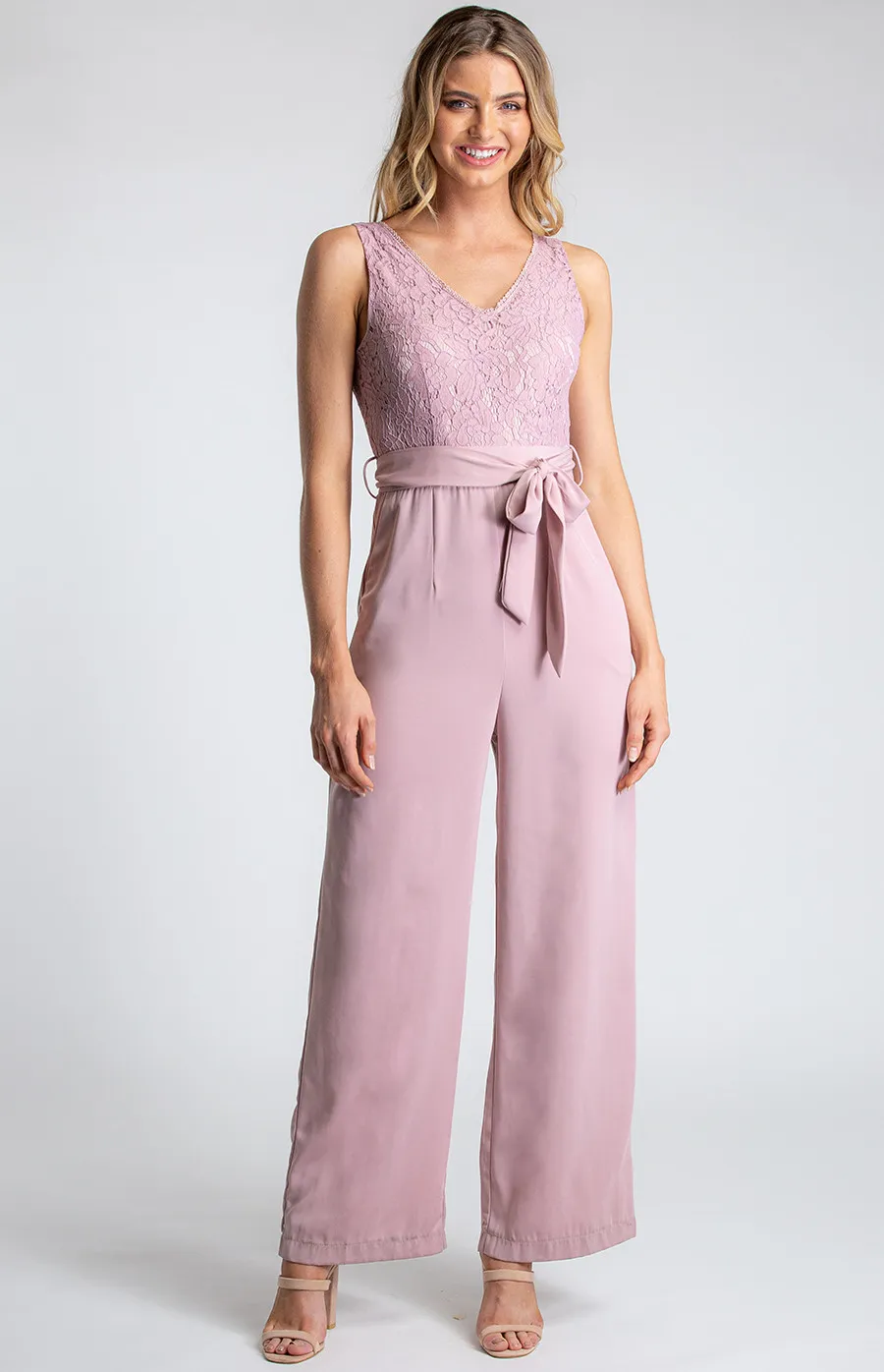 V-Neckline Lace Contrast Jumpsuit (AJP880B)