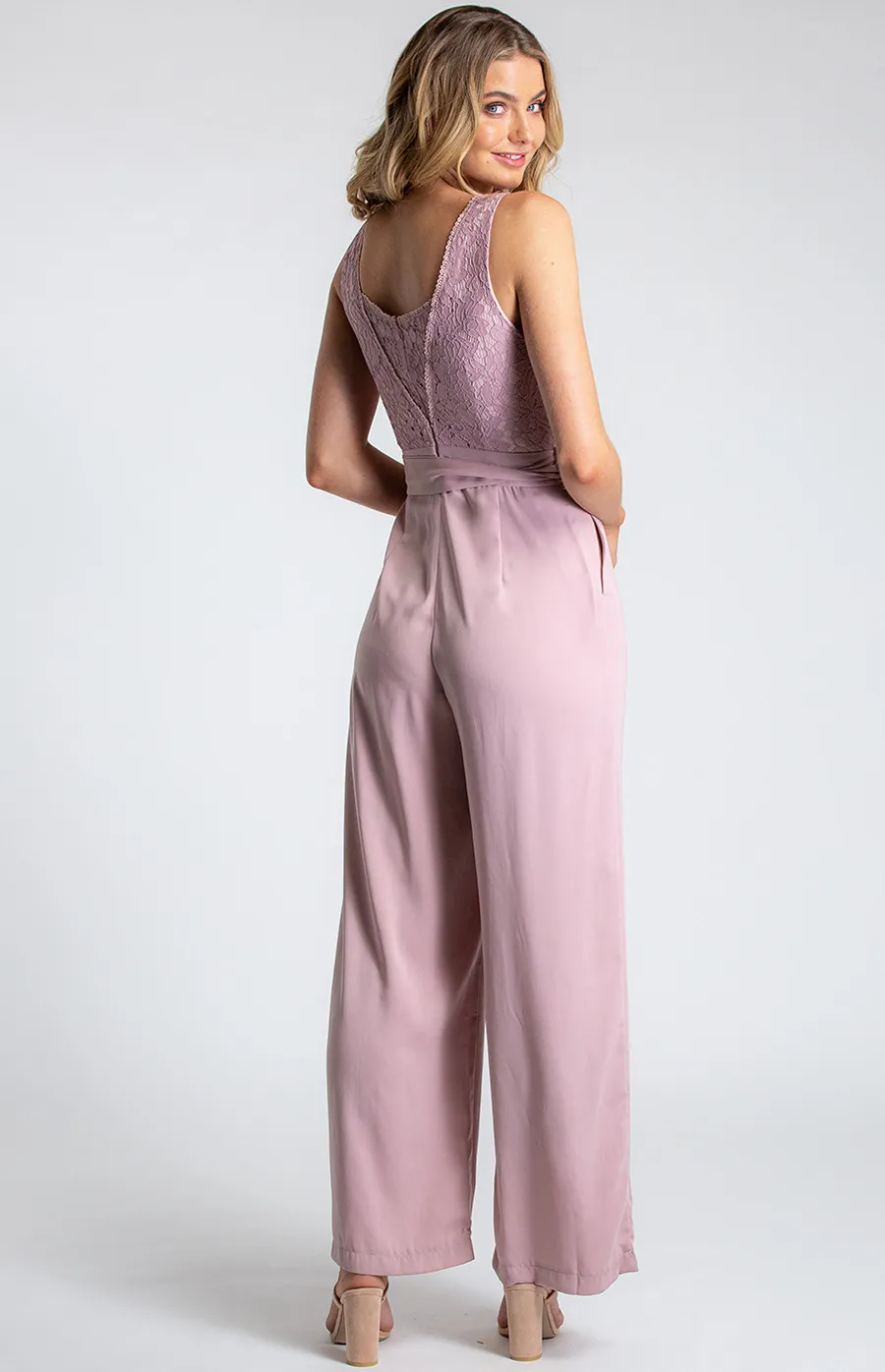 V-Neckline Lace Contrast Jumpsuit (AJP880B)