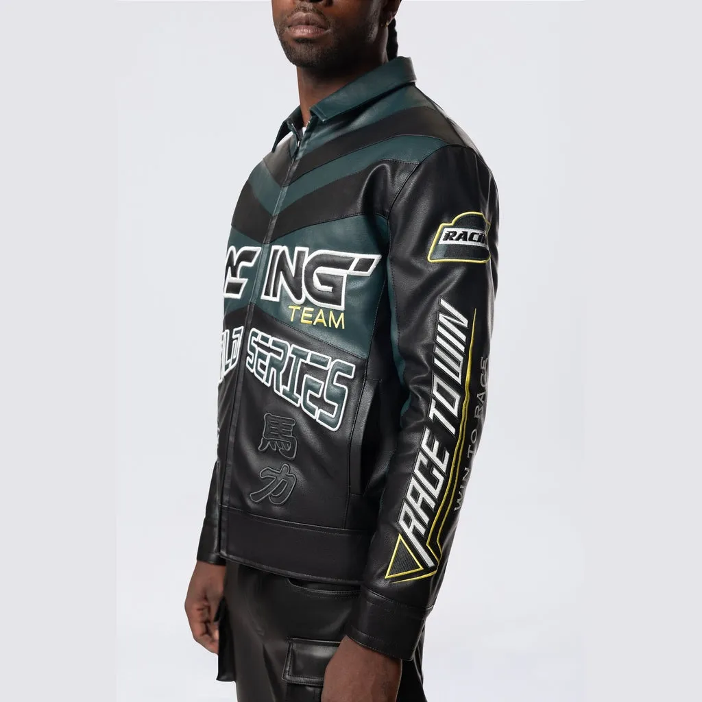 Vegan Leather Racing Jacket - Teal