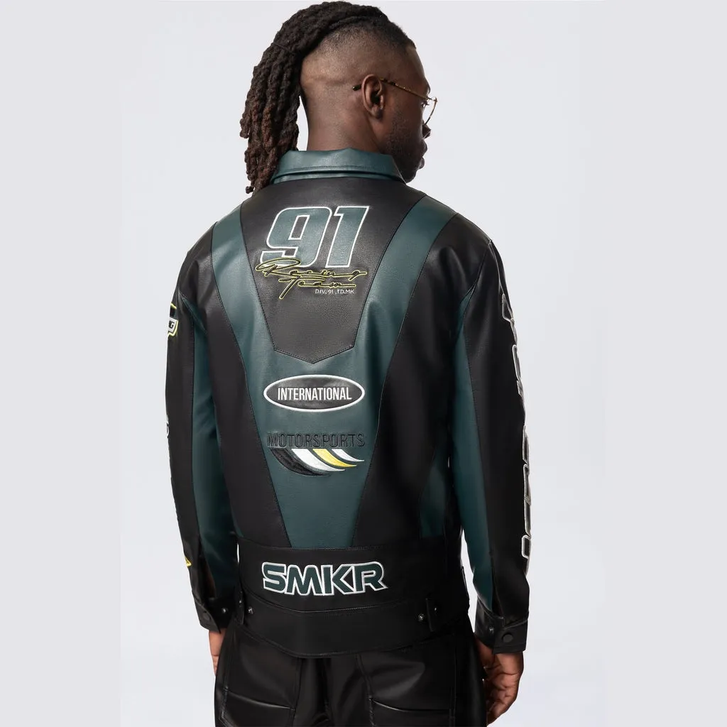 Vegan Leather Racing Jacket - Teal