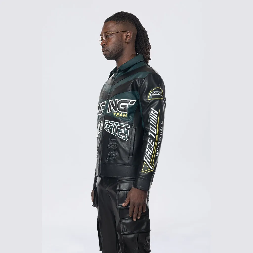 Vegan Leather Racing Jacket - Teal