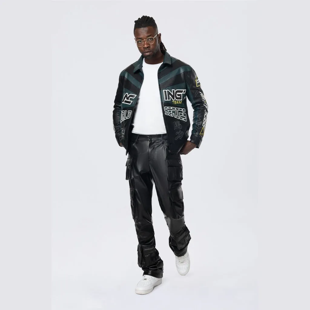 Vegan Leather Racing Jacket - Teal