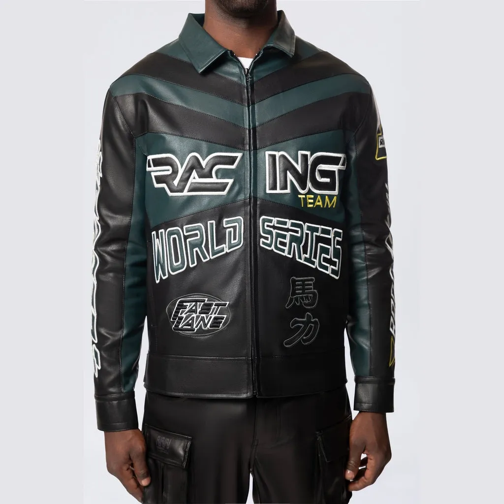 Vegan Leather Racing Jacket - Teal