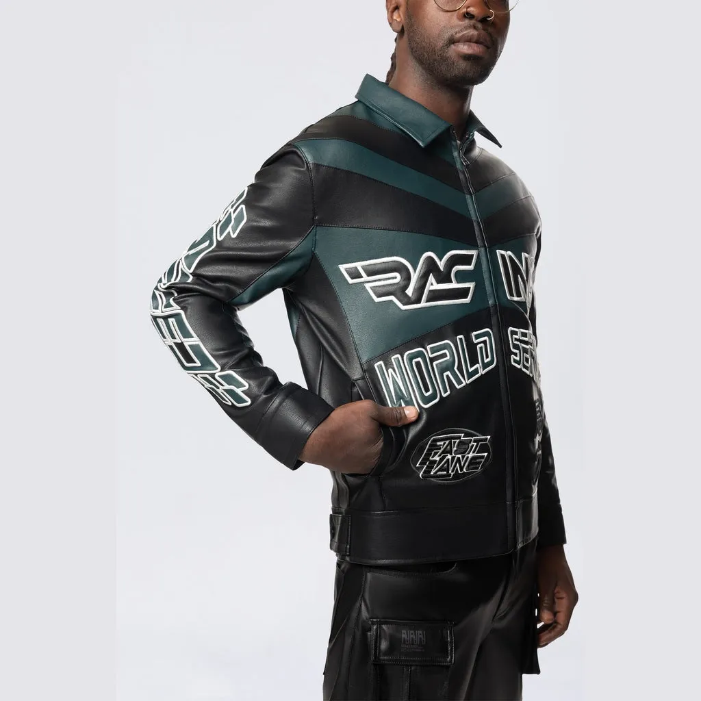 Vegan Leather Racing Jacket - Teal