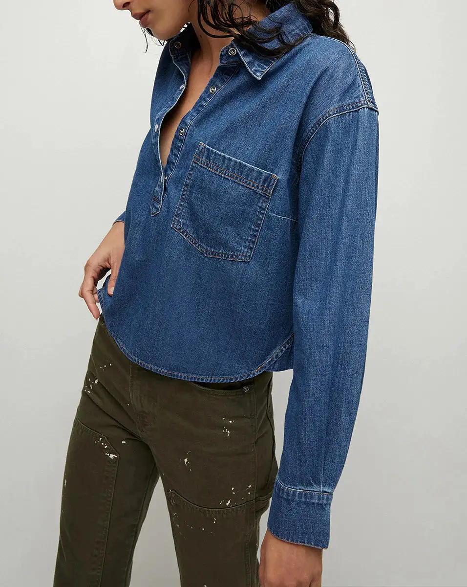 Veronica Beard - Avola Cropped Chambray Shirt - Cornflower