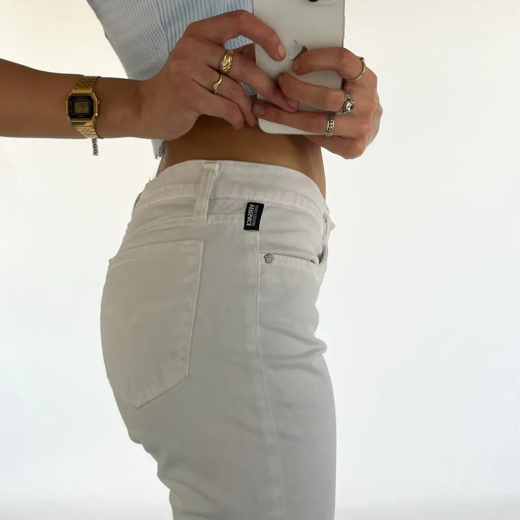 Vintage White 90s Versace Trousers Pants Jeans (28x30)