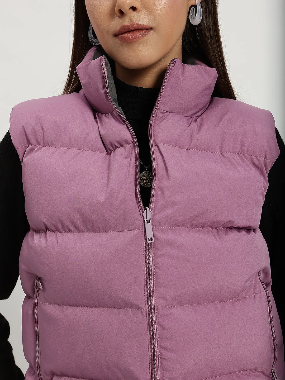 WOMEN PUFF JACKET REVERSIBLE ONION PINK AND GREY