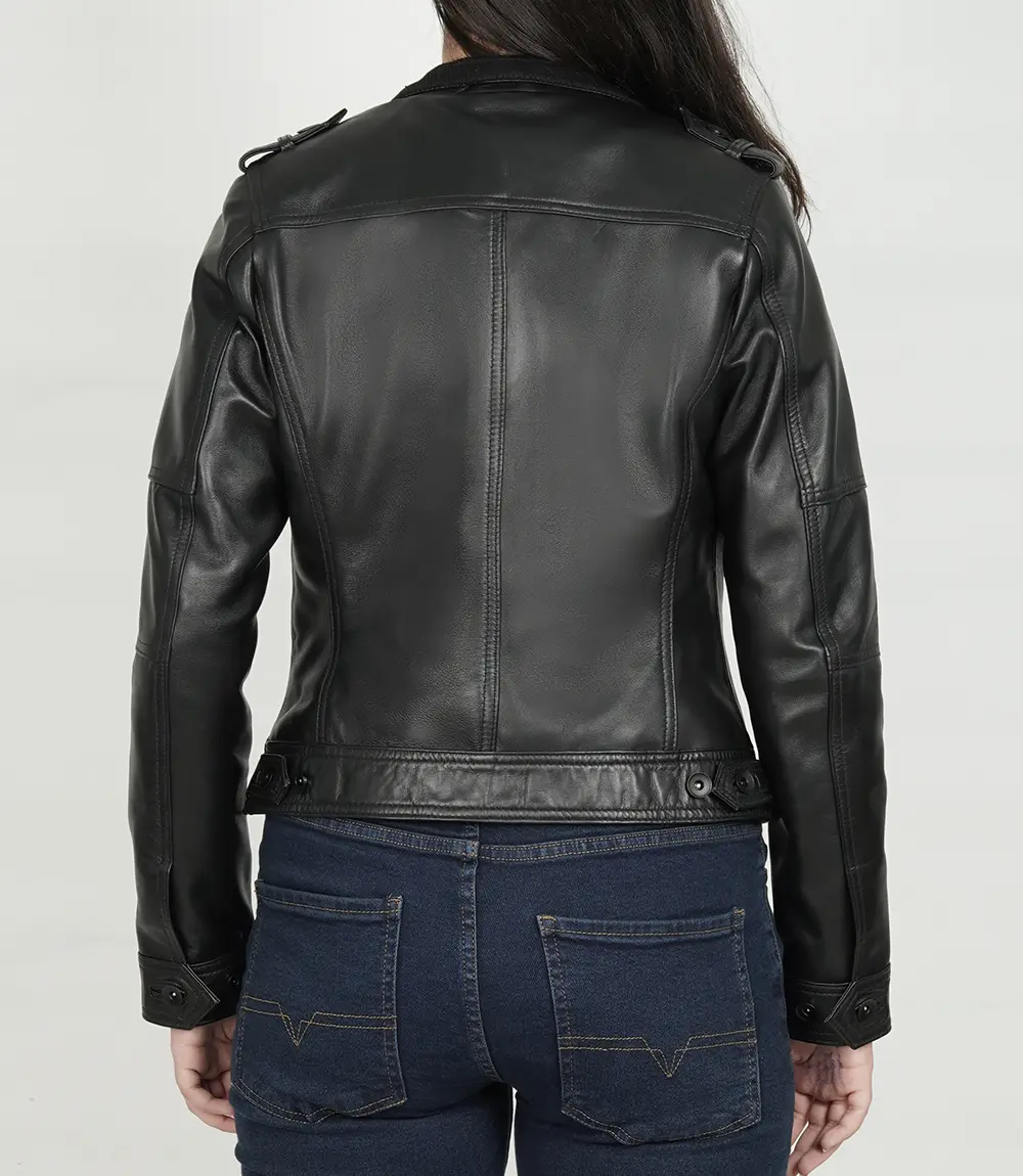 Women's Black Cafe Racer Real Leather Jacket