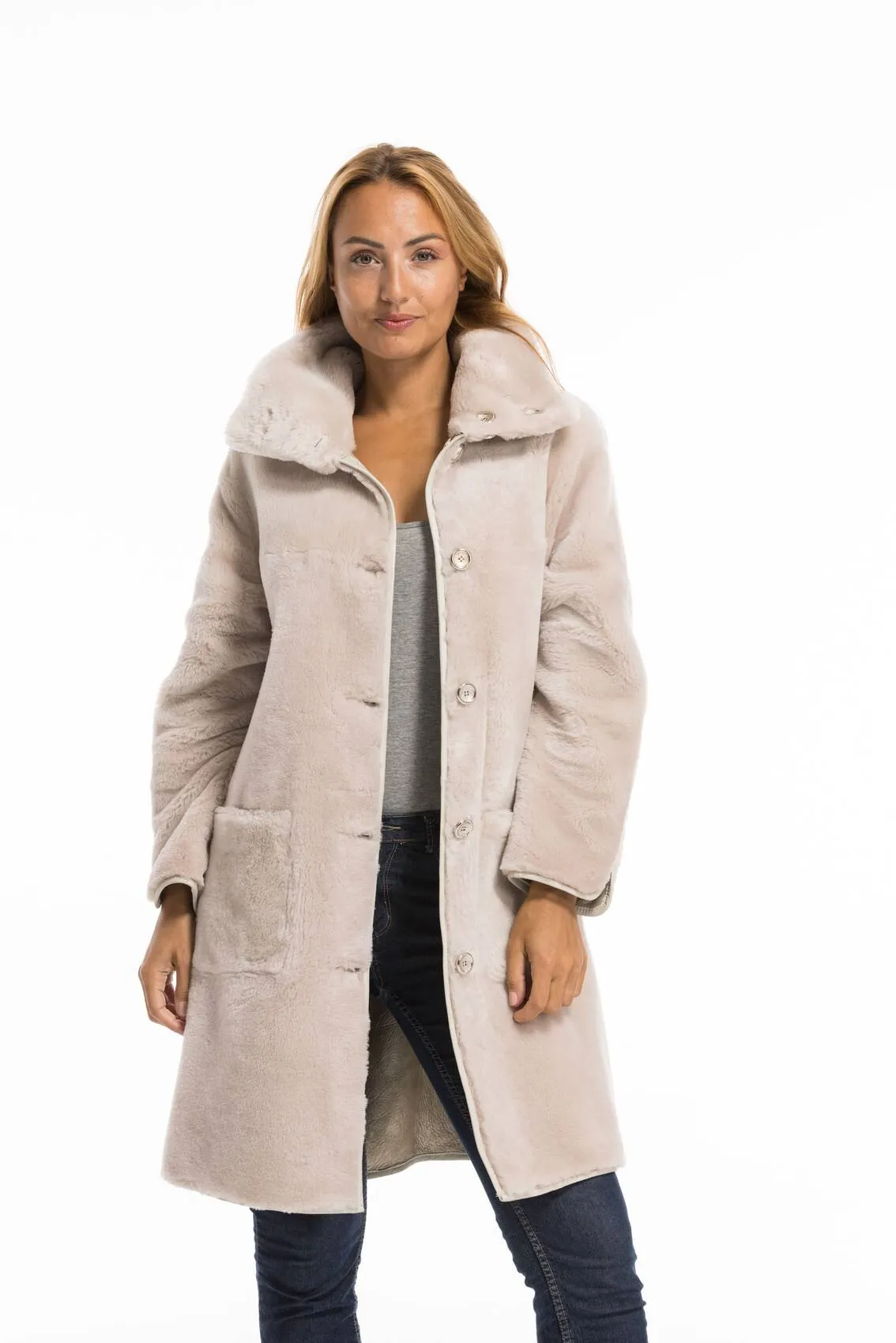 Women's beige sheepskin coat greta